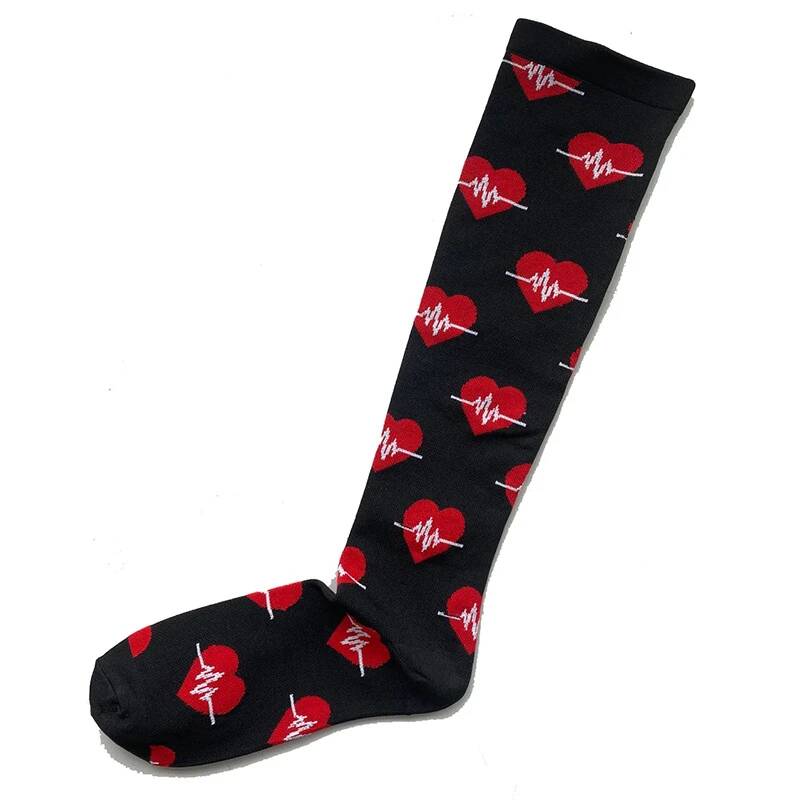 Men Women Ecg Wave Compression Sport Socks Running Socks Compress Stockings Pressure Nylon Long Varicose Veins High Socks