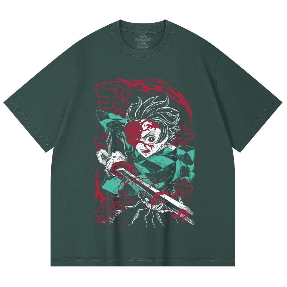 230 Gsm 100% Cotton Demon Slayer V41 Demon Tanjiro Print Unisex Heavy Cotton T Shirt