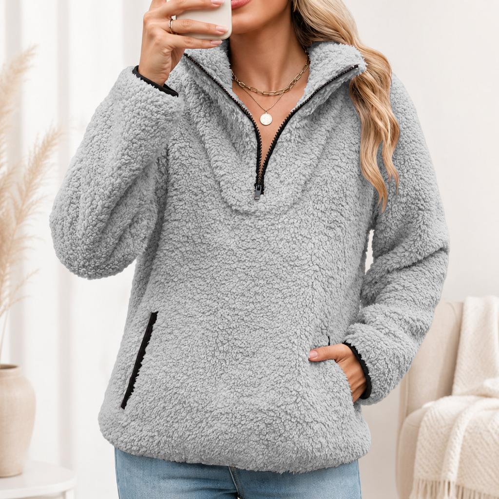 Women's Mock Neck Half Zip Pullover with Pockets for Fall and Winter