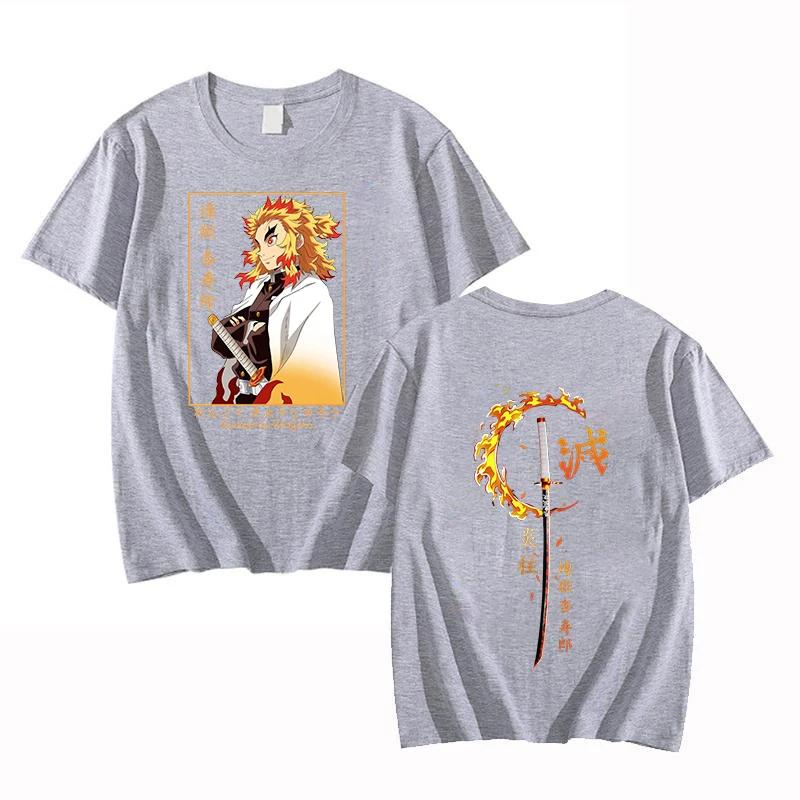 Hot New Anime Rengoku Kyoujurou Printed Men's Women's Summer Short Sleeve Tee Shirts Round Neck Casual Summer Unisex Tops