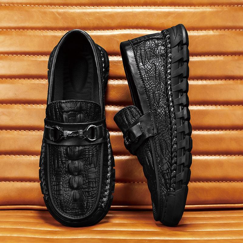 Genuine Leather Men Casual Shoes Crocodile Pattern Mens Loafers Handmade Moccasins Light Soft Male Driving Shoes Slip On Flats