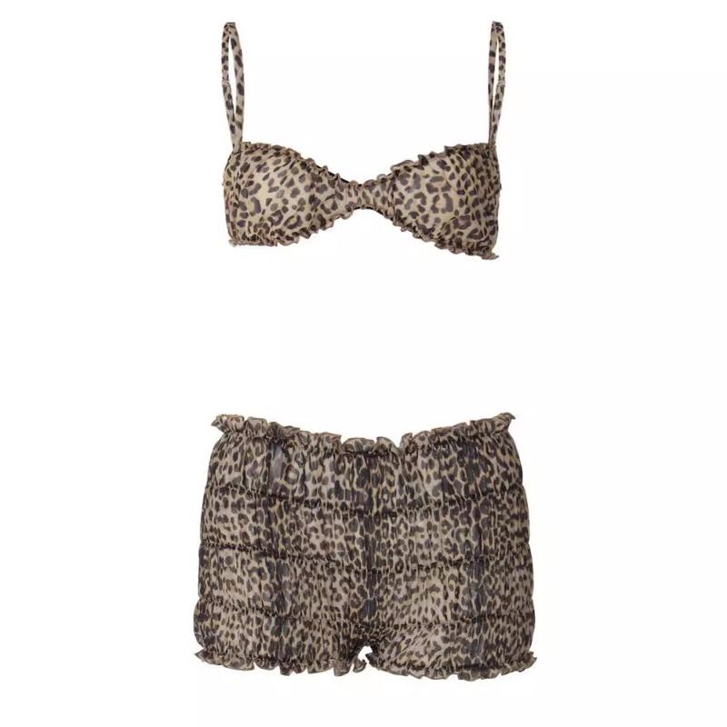 Women Sexy Leopard Print Camisole Ruched Shorts Two Piece Casual Vacation Outfit