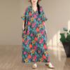 Short Sleeve Plus Size Cotton Vintage Floral New In Dresses for Women Casual Loose Maxi Long Summer Dress