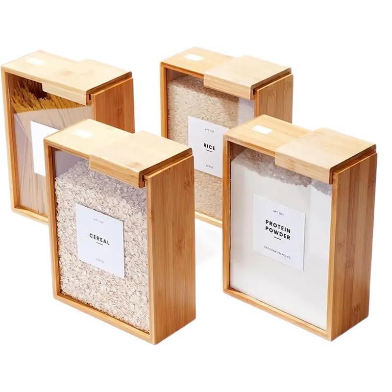 Creative Bamboo Cereal Dispenser with Transparent Panel