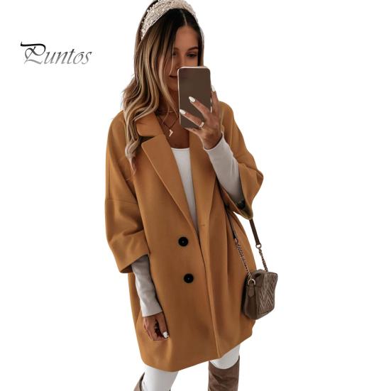 

Женское зимнее пальто с отложным воротником и карманами, однотонное двубортное утолщенное пальто свободного кроя, термобелье с рукавами три четверти для поездок на работу и свиданий S хаки