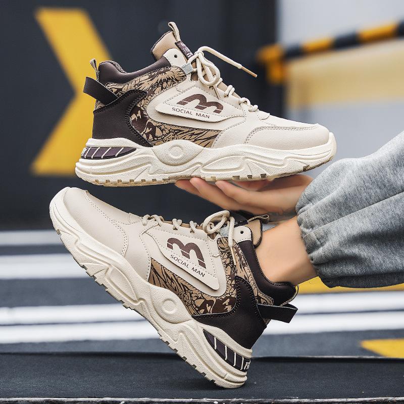 High-top Men's Shoes Teen Trend Casual Sports Leather Basketball Sports Shoes Men's Autumn Height-increasing Dad Tide Shoes