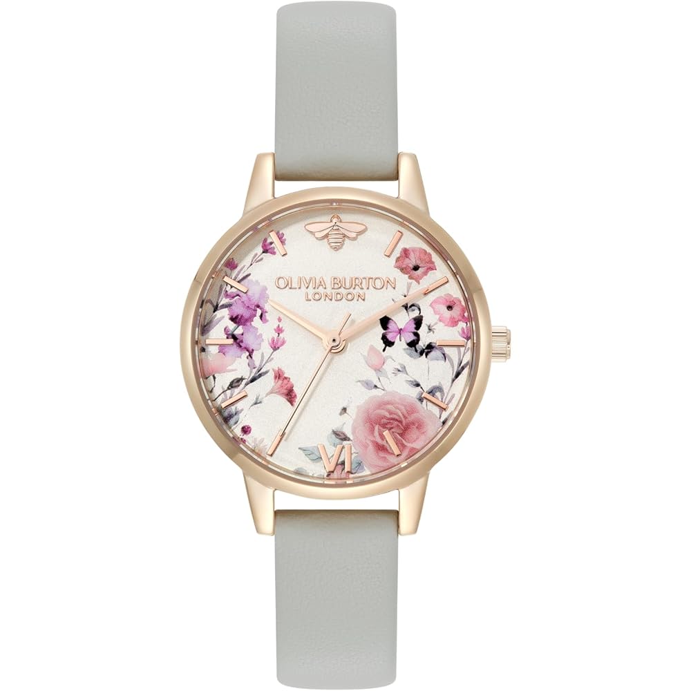 Olivia Burton Signature Illustrated Floral Light Grey Leather Watch 30mm