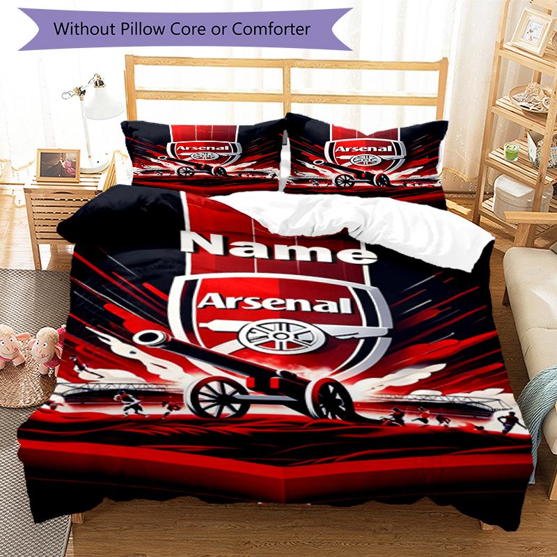 3pcs Custom Name Arsenal F.C Bedding Set Duvet Cover Closure Includes 1 Duvet Cover & 2 Pillowcases, Soft and Comfortable for All Seasons.