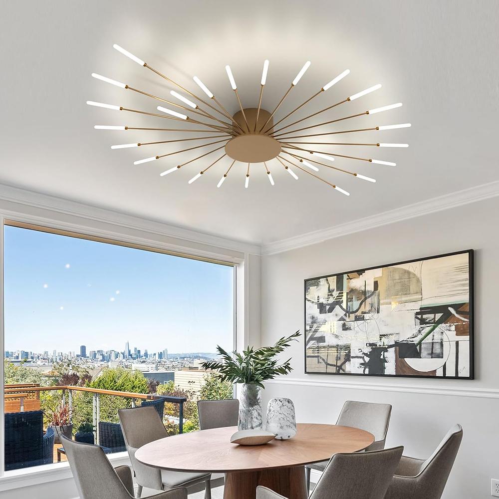 Gold 28 Heads Non Dimmable Pendant Lights Creative Fireworks Design Chandelier Modern Ceiling Light for Living Room Exhibition Hall Bedroom