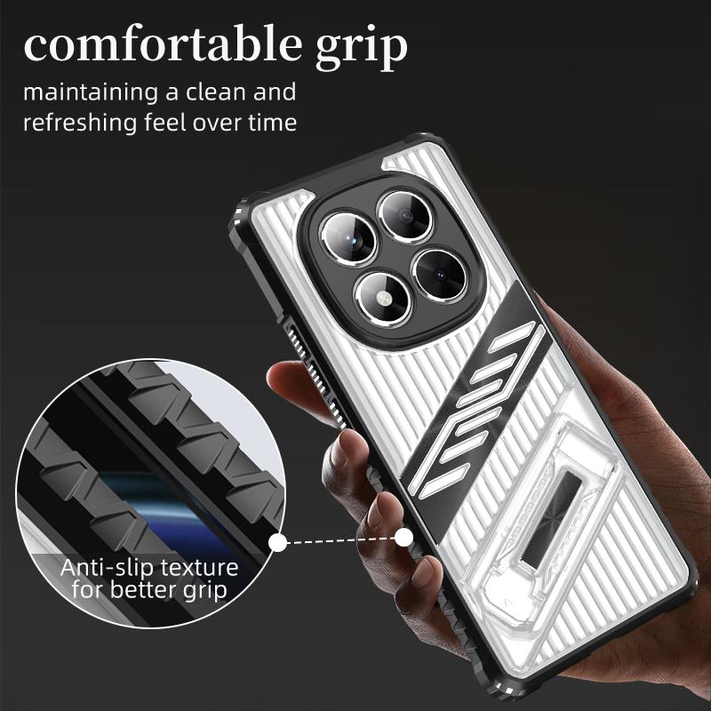 Luxury Folding Bracket Clear Case For Xiaomi Poco X6 M6 Pro Redmi 14C 13C Note 14 13 Pro+ Transparent Shockproof Stand Phone Cover