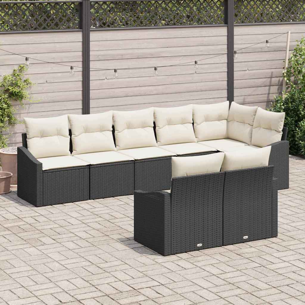 8 Piece Black Poly Rattan Sofa Set with Cushions