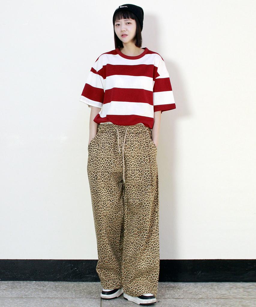 Deumakeu Side One-Pleat Leopard Real Wide Pants Camel