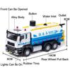 1:50 Smoke Exhaust Fire Truck Water Sprinkler Car Model Toy Pull Back Door Opened Spray Engineering Vehicles Metal Cars Presents