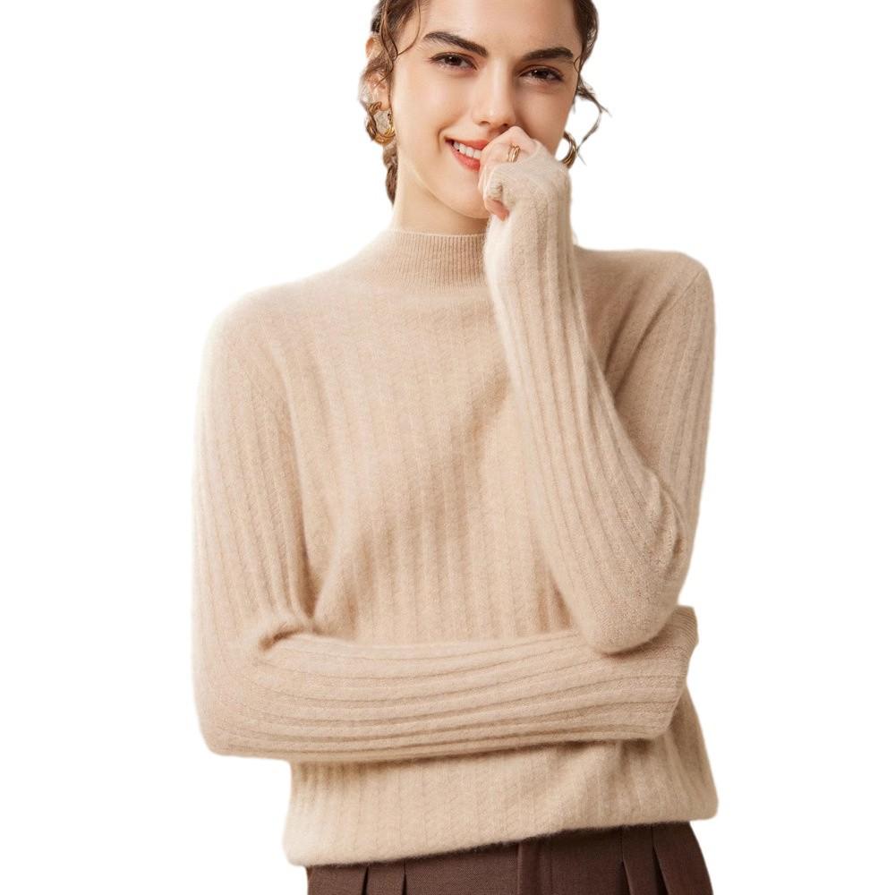Women's Cashmere Ribbed Turtleneck Sweater - Pure, Warm, Versatile, Solid Color for Autumn/Winter