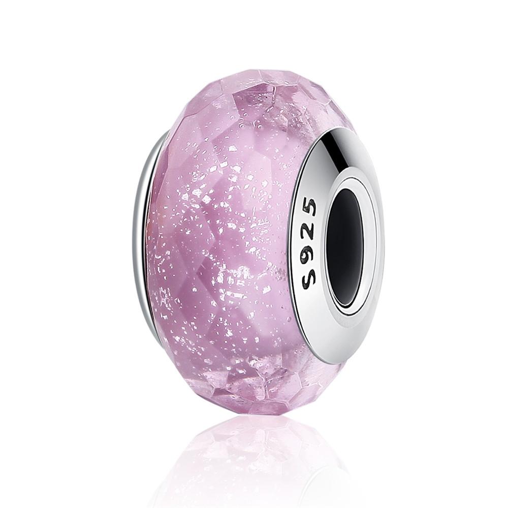 

BAMOER 925 Silver Lovely Pink Flower European Murano Glass Charm Beads for DIY Charm Bracelets Christmas Gifts SCZ001