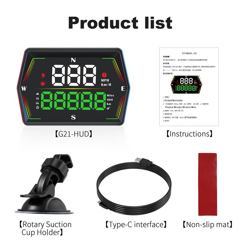 G21 Hud Gps Tachimetro Digitale per Auto Head-Up Display Bussola con Carattere Grande Ora Allarme Eccesso di Velocità Per Tutte le Auto Personalizzato
