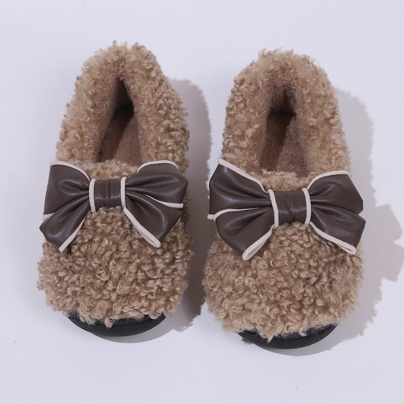 Cross-border versatile bow Doudou shoes fluffy bag heels home warm plush cute non-slip casual shoes