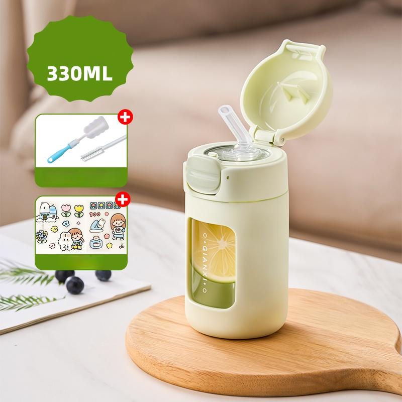 Green 330ML Glasses With Straw Household Kitchen Transparent Water Bottle Office Coffee Cups With Lid And Straw