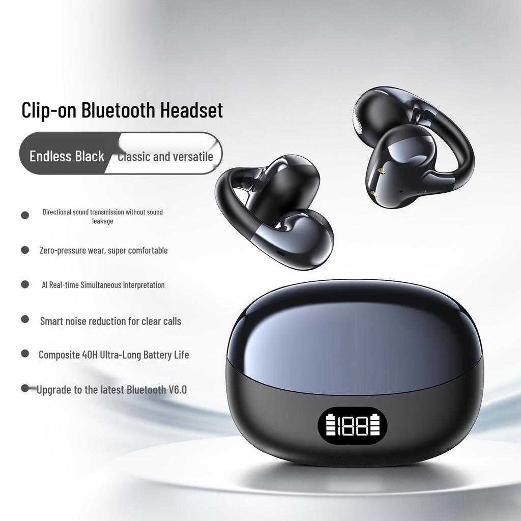 Huaqiangbei 2025 True Wireless Ear Clip Bluetooth Headphones - Ultra-Long Battery Life, Pain-Free Design.
