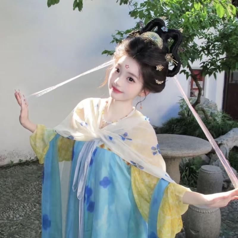 Tang Dynasty Style Hanfu Set With Embroidered Skirt Yellow Top Wrap Daily Wear