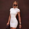 European and American Women's Clothing Summer New Solid Color Casual Short-sleeved Front Cross Back Hollow Short Dress