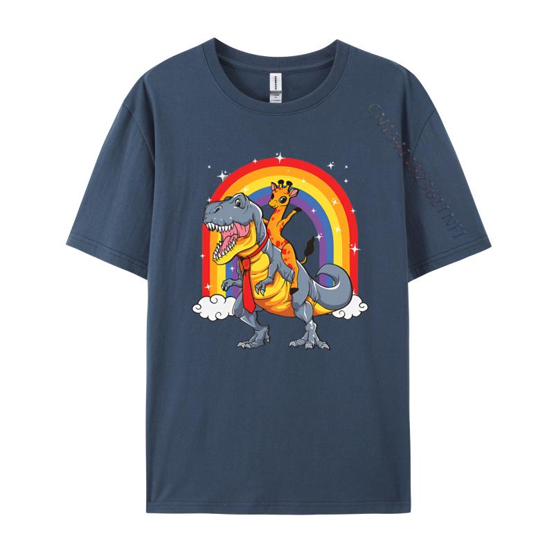 Giraffe Riding Trex Camelopard Dinosaur Tshirts Vintage T Shirts Funny Print Tee Shirts Pure Cotton Male Tops