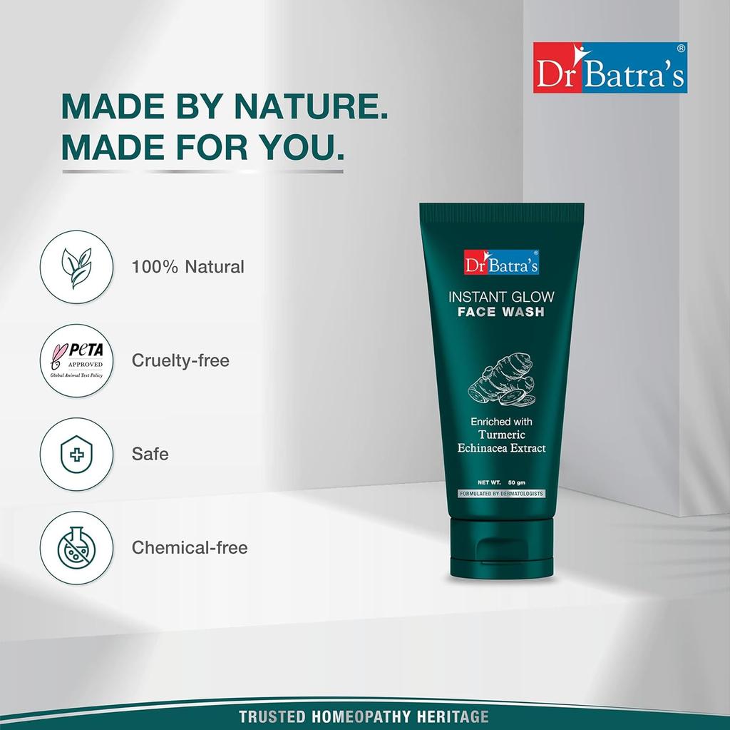 Dr Batra's Instant Glow Face Wash 50 gmX  Pack of 3 Daily Brightening Cleanser For Healthy Glowing Skin