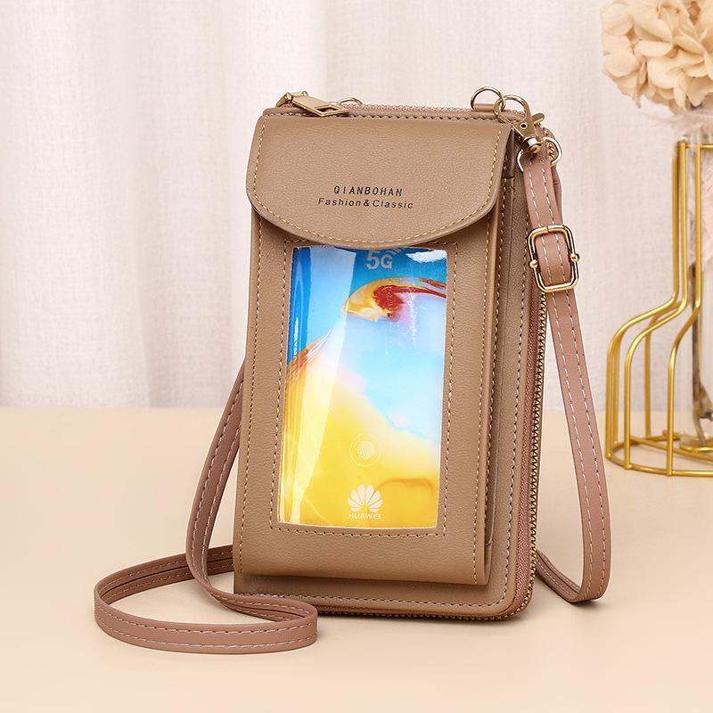 

New mobile phone bag women s shoulder bag portable messenger bag change storage solid color multi-function touch screen абрикосовий