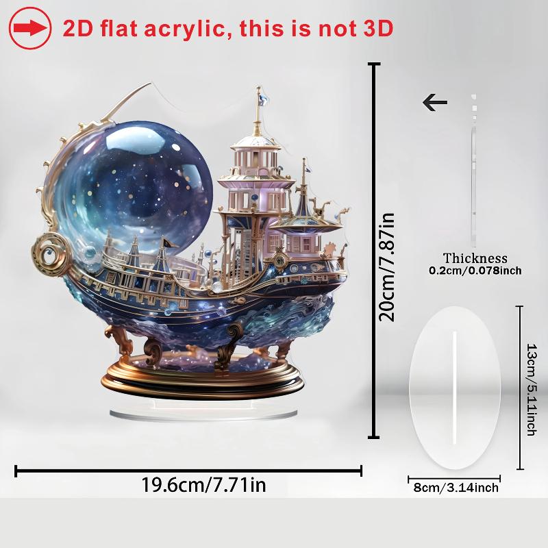 2D Flat Small Ornament Acrylic Boat Ornament with Bracket Tabletops Decorating Gifts Home Decor Living Room Decoration Vintage