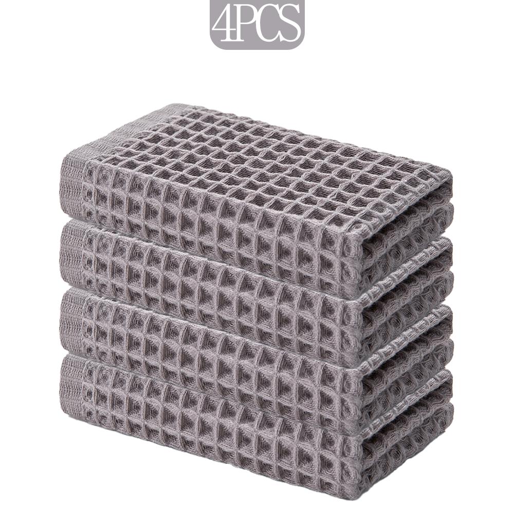 

4 Pcs 34x34cm Soft Absorbent Cotton Towels with Stereoscopic Waffle Texture for Kitchen & Bathroom 4pcs коричневий