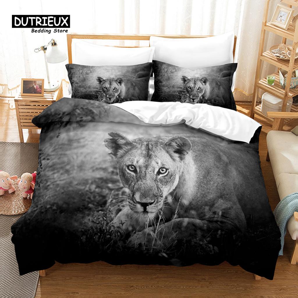 3pcs Duvet Cover Set, 3D Lion Bedding Set, Soft Comfortable Breathable Duvet Cover, For Bedroom Guest Room Decor