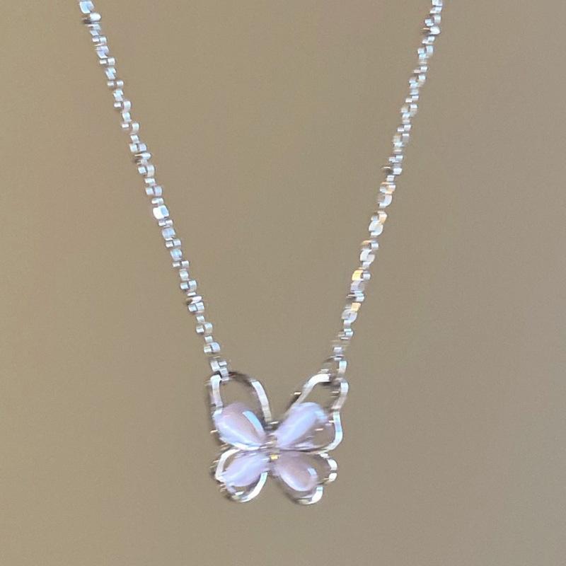 Strawberry Crystal Butterfly Necklace Women's Summer Sense Niche Design Collarbone Chain New Trendy Temperament Accessories