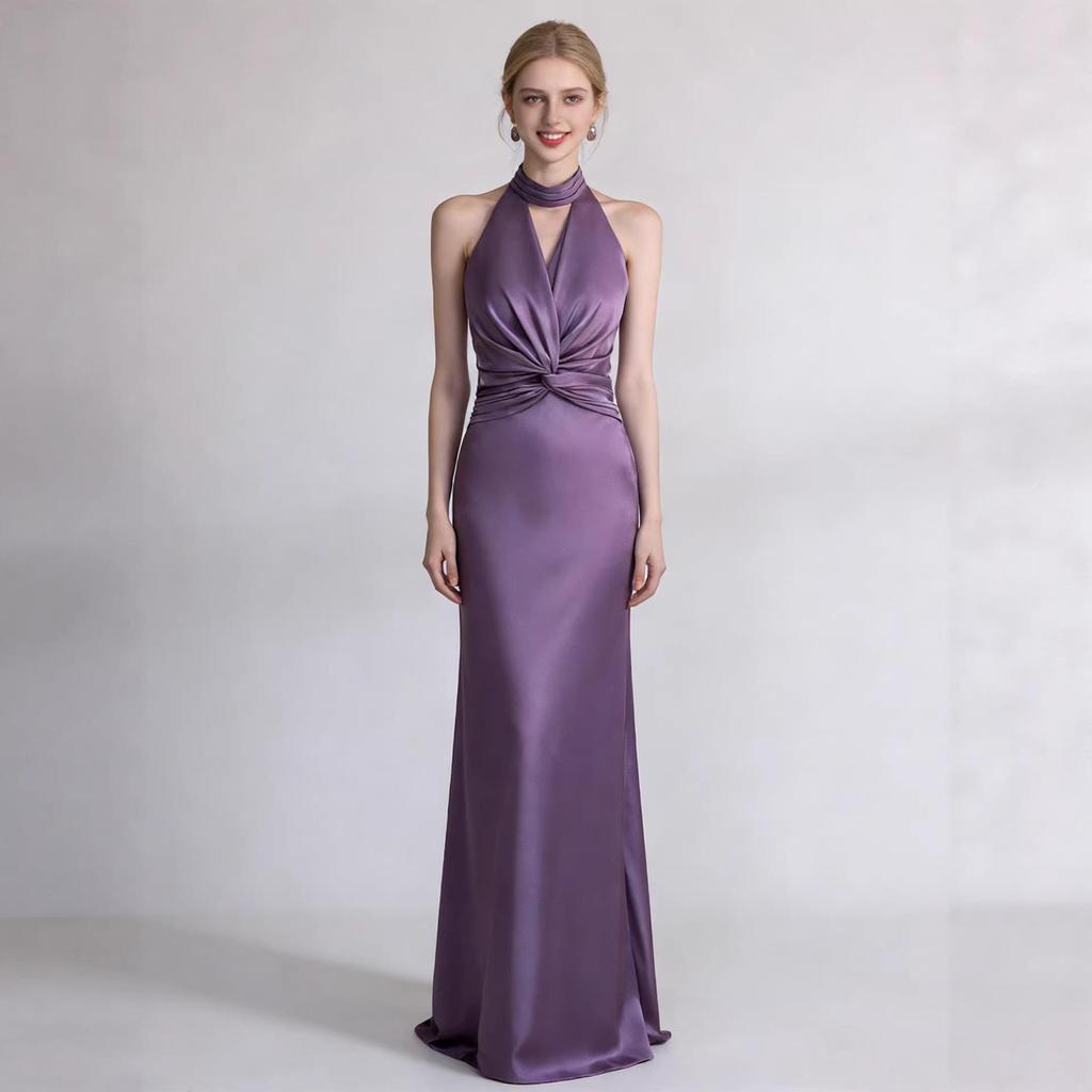 High-End French Halter Evening Gown & Bridal Robe