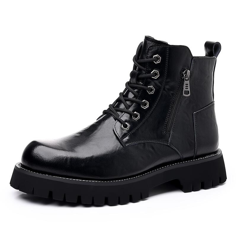 Motorcycle High -top Leather Shoes Men Fashion Outdoor Warm Plush Ankle Boots Male Quality Snow Boot Footwear