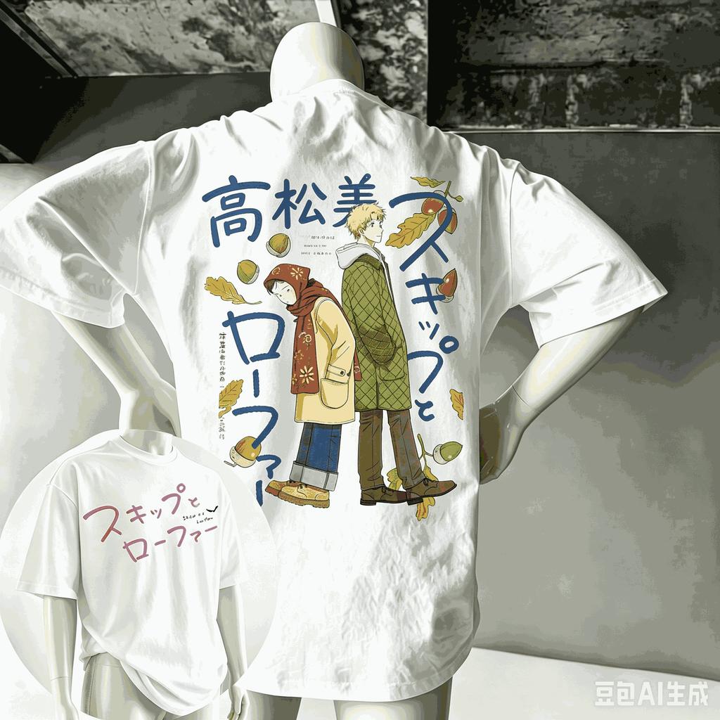 Skip and Loafer Anime Lover T-shirt Harajuku Cotton New Model High Street Retro Oversized Unise