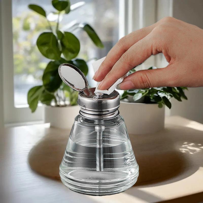 Contenitori per Unghie Bottiglie di Vetro Ricaricabili Vuote Dispenser con Pompa Pressa Liquido Strumenti per Manicure Smalto per Unghie Rimuovi Smalto Detergente Trucco