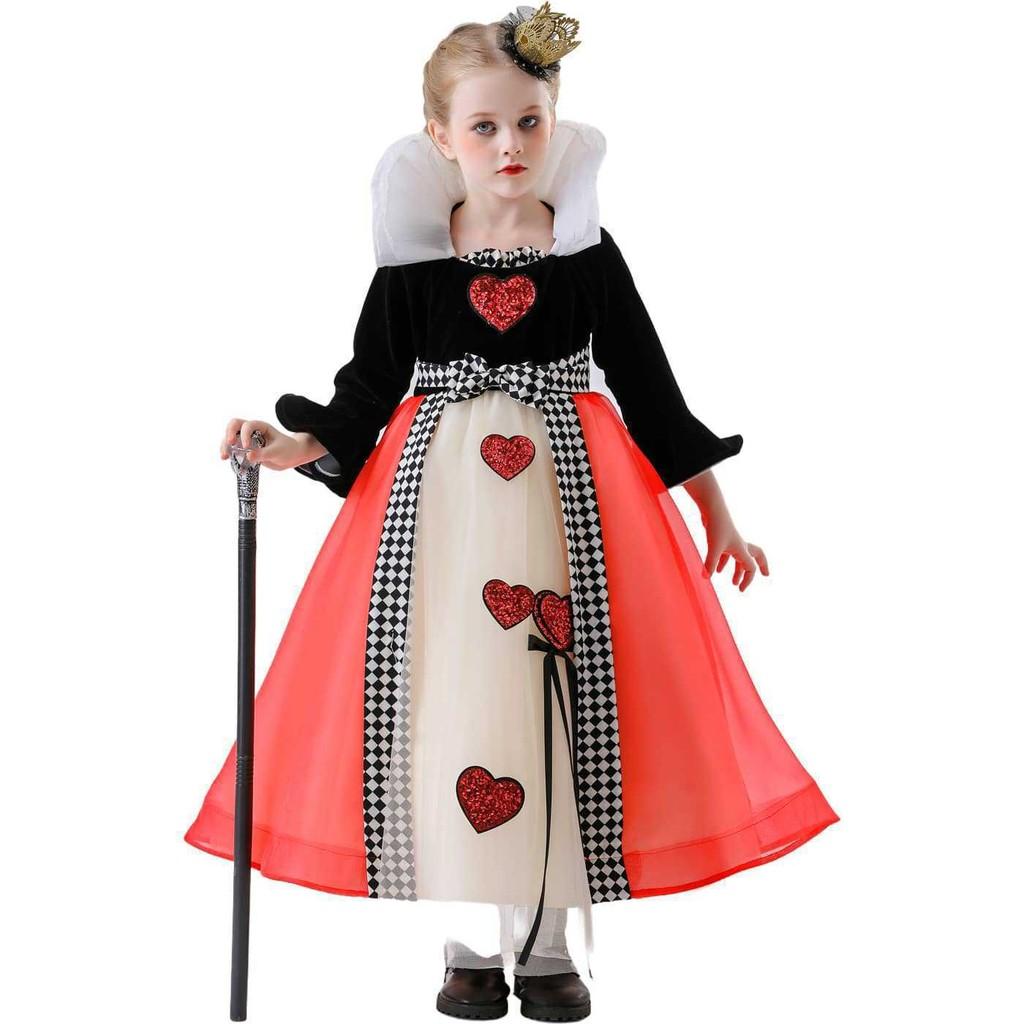 The Red Queen Cosplay Dress For Girls With Tulle Skirt For Halloween Parties