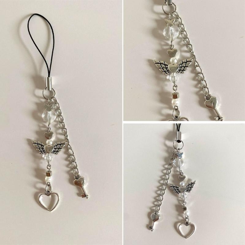 Phone Strap Y2K Phone Charm Keychain Star Bowknot Butterfly Keychain for Women Girls Halloween Handmade Jewelry Ornament