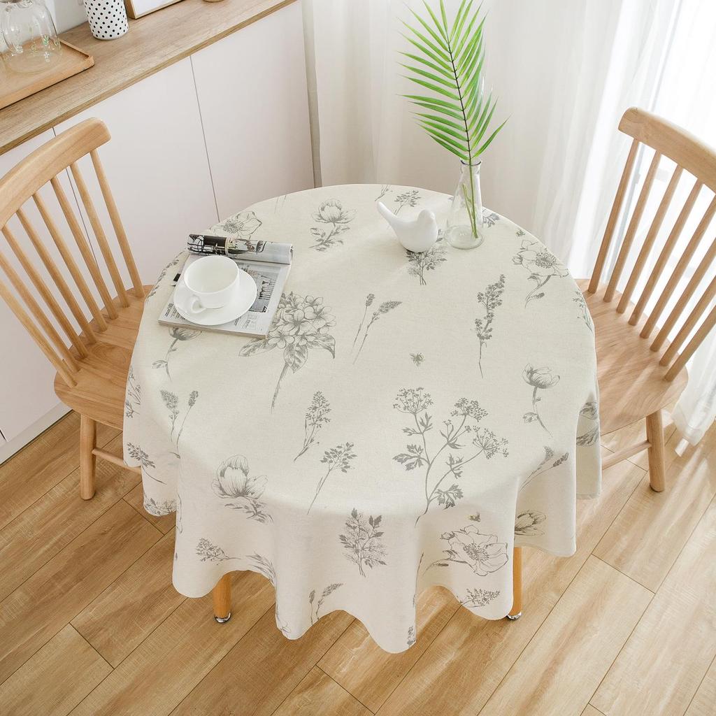 Yimanqiyun Round Cotton Linen Tablecloth with Floral Sketch Print