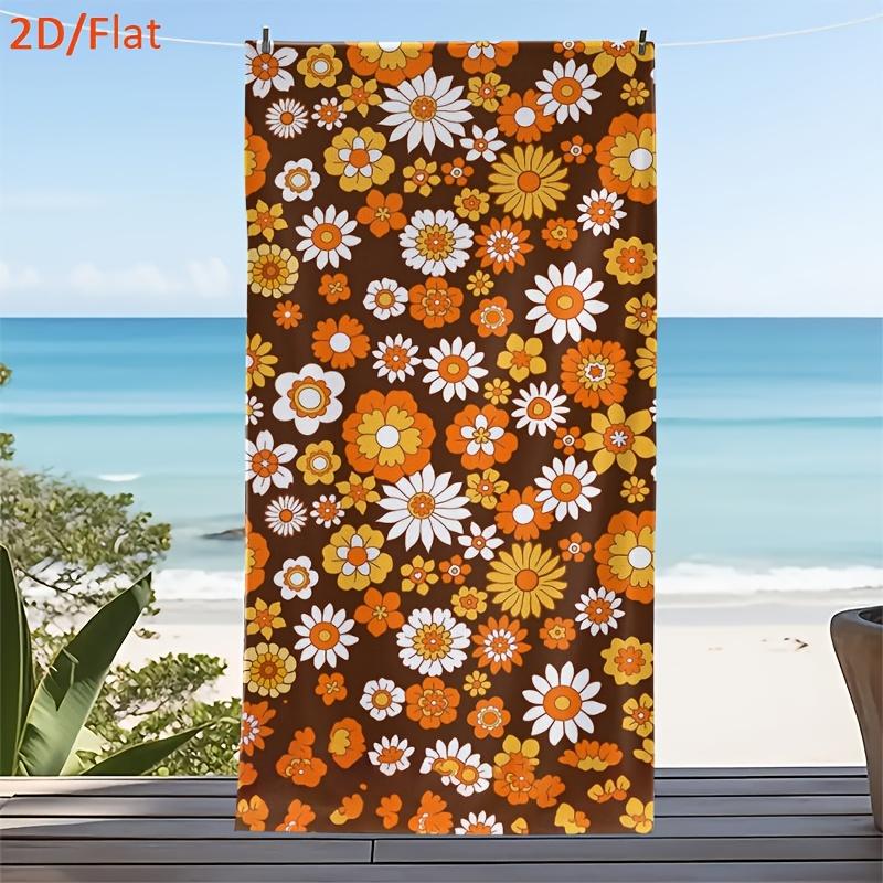 

2D Flat Vintage Beach Towel, Orange White Floral Pattern Quick Dry Absorbent Microfiber Summer Bath Towel Fashion W40*H60(CM)