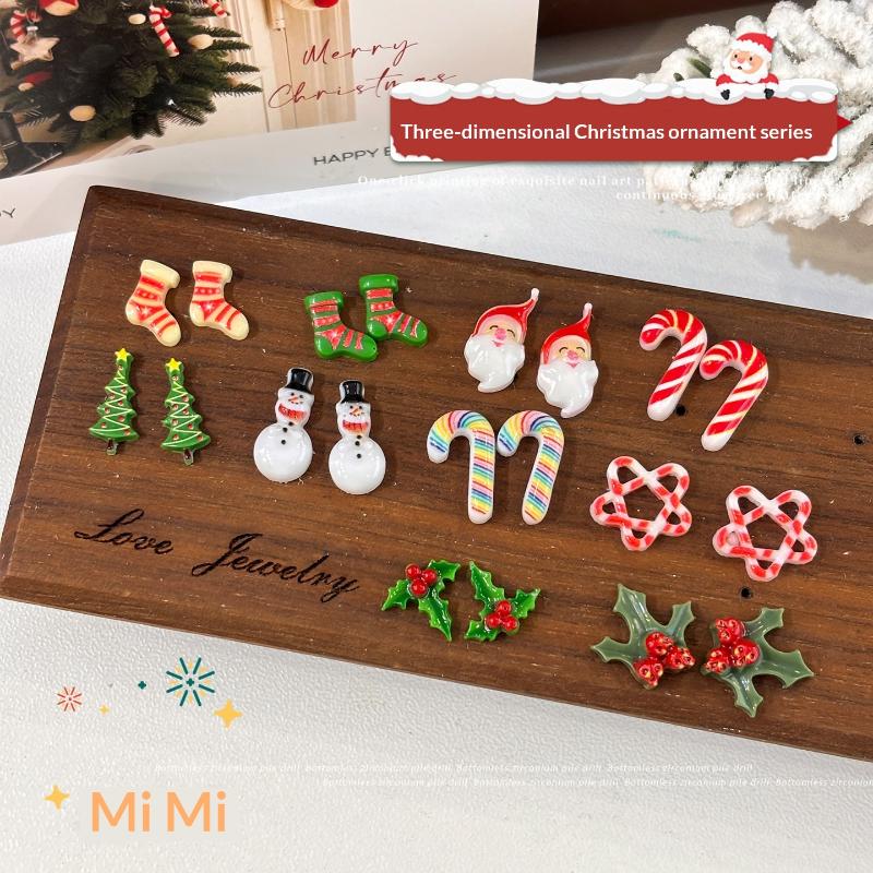 100Pcs 3D Snowman Elk Nail Art Decorations Multipurpose DIY Craft Hair Jewelry Xmas Gift for Children