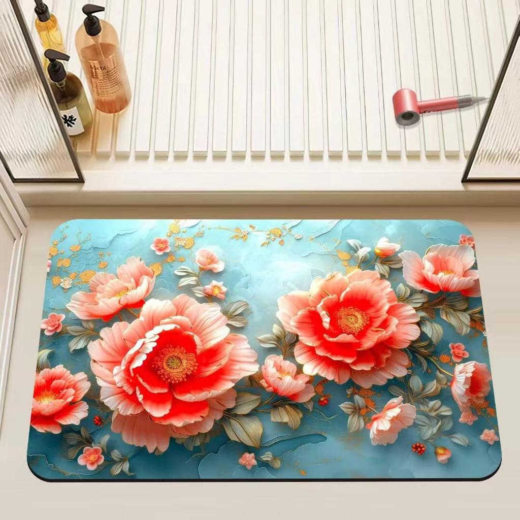 Visual Three-dimensional Wealthy Flower Household Diatom Mud Decorative Floor Mat Bathroom Kitchen Entrance Door Absorbing Water Rubbing Floor Mat