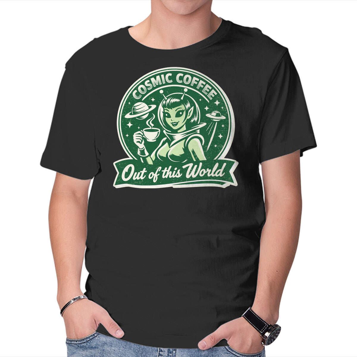 Unisex Crew Neck T-Shirt Cosmic Coffee Graphic Short Sleeve Casual Tee XL