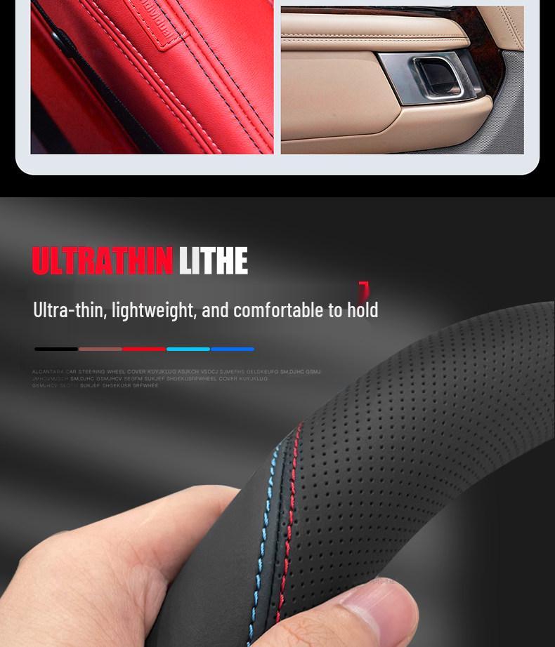 Genuine leather, hand-stitched non-slip steering wheel cover for BYD Dolphin 2021-2023 models.