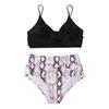 Two Piece Bikini Swimsuit for Women High Waist Bottom with Adjustable Straps and V Neck Top Tie Dye Print Swimwear Set