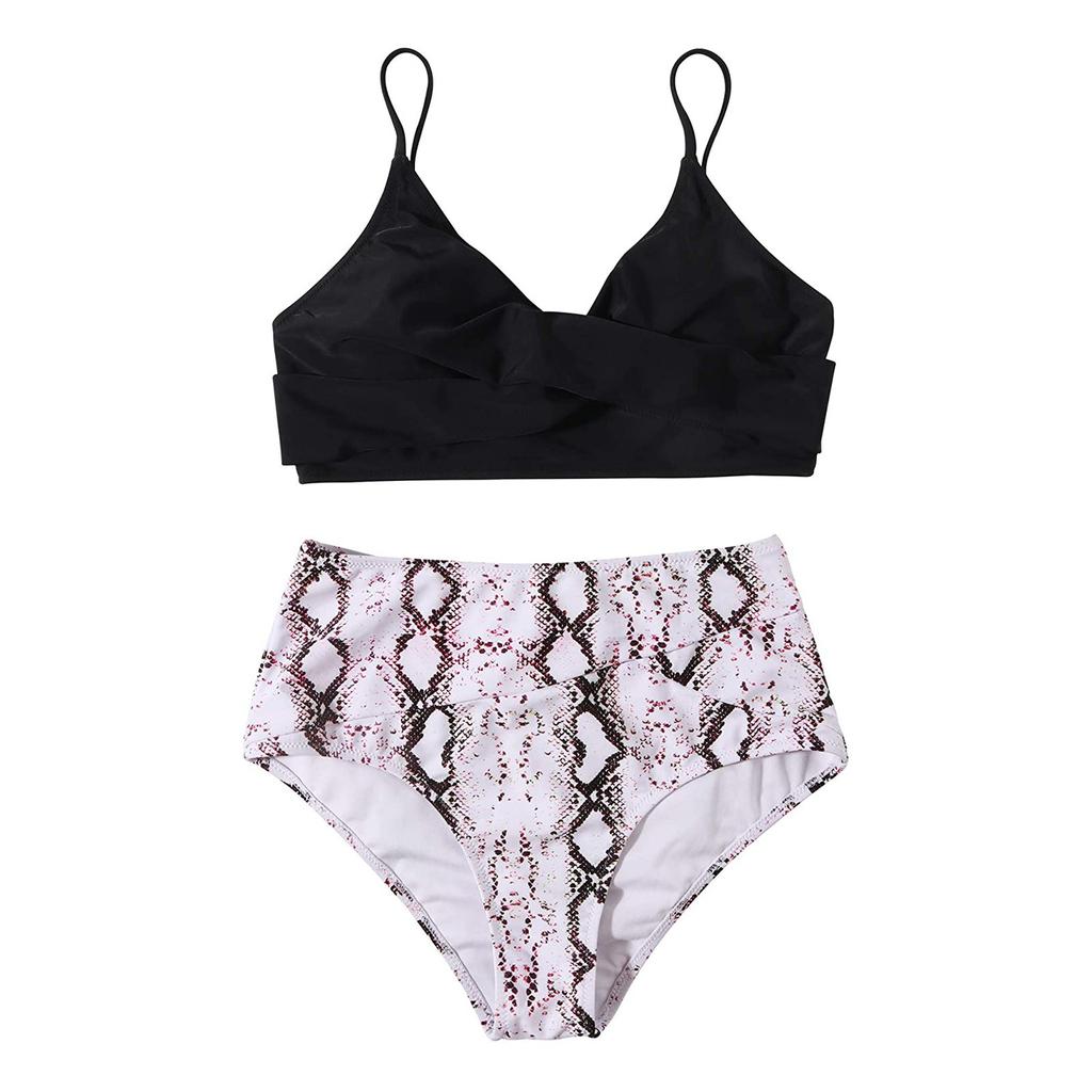 Two Piece Bikini Swimsuit for Women High Waist Bottom with Adjustable Straps and V Neck Top Tie Dye Print Swimwear Set