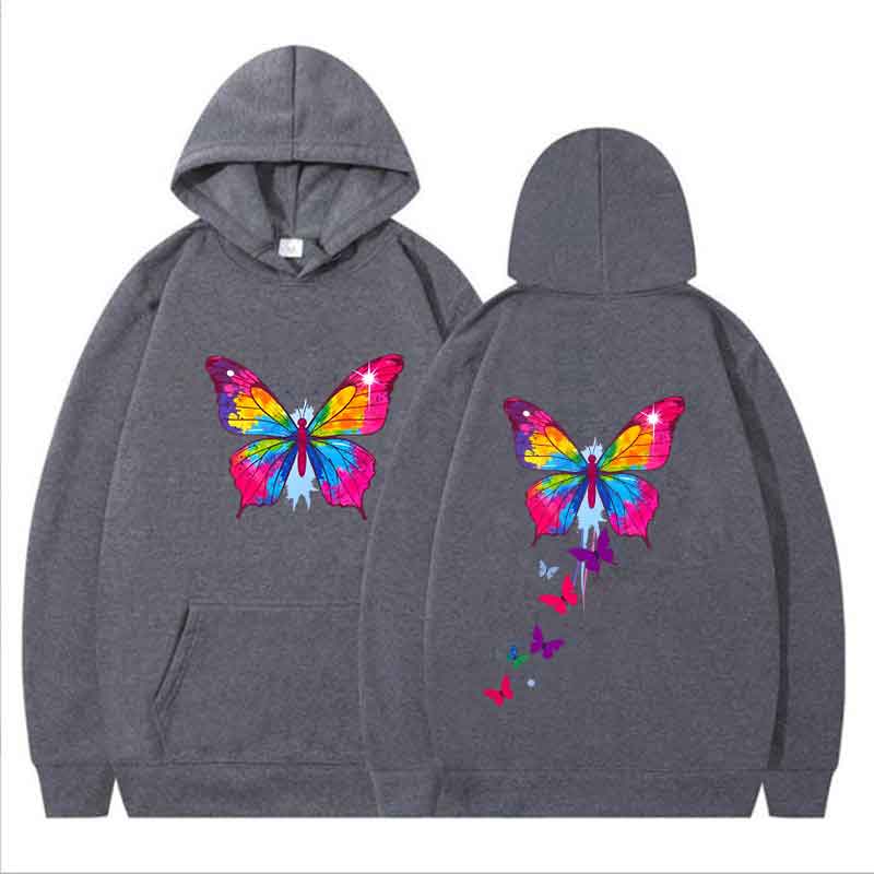 Cool Butterfly Pattern Pattern Hoody Women Hip Hop Street Hoodies Trendy Pocket Clothes Vintage Multicolor Hoodie Spring Autumn