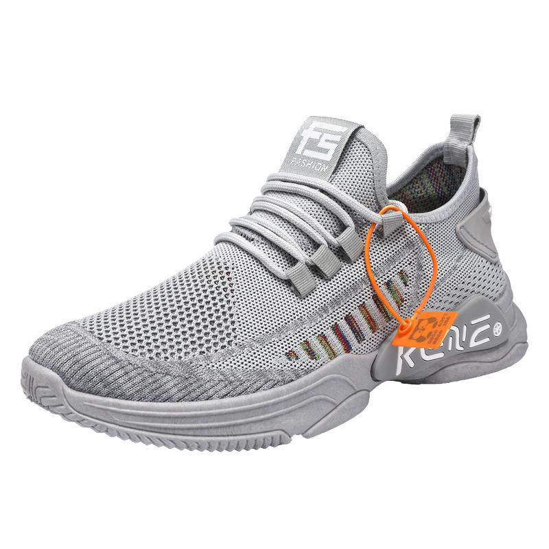 Men's shoes spring new sports shoes men's flying woven breathable running shoes large size soft-soled shoes men