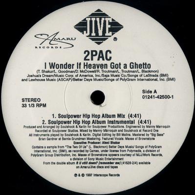 12inch Record 2PAC  I Wonder If Heaven Got A Ghetto 01241425001 JIVE 1997 US Rap  HipHopRB Used