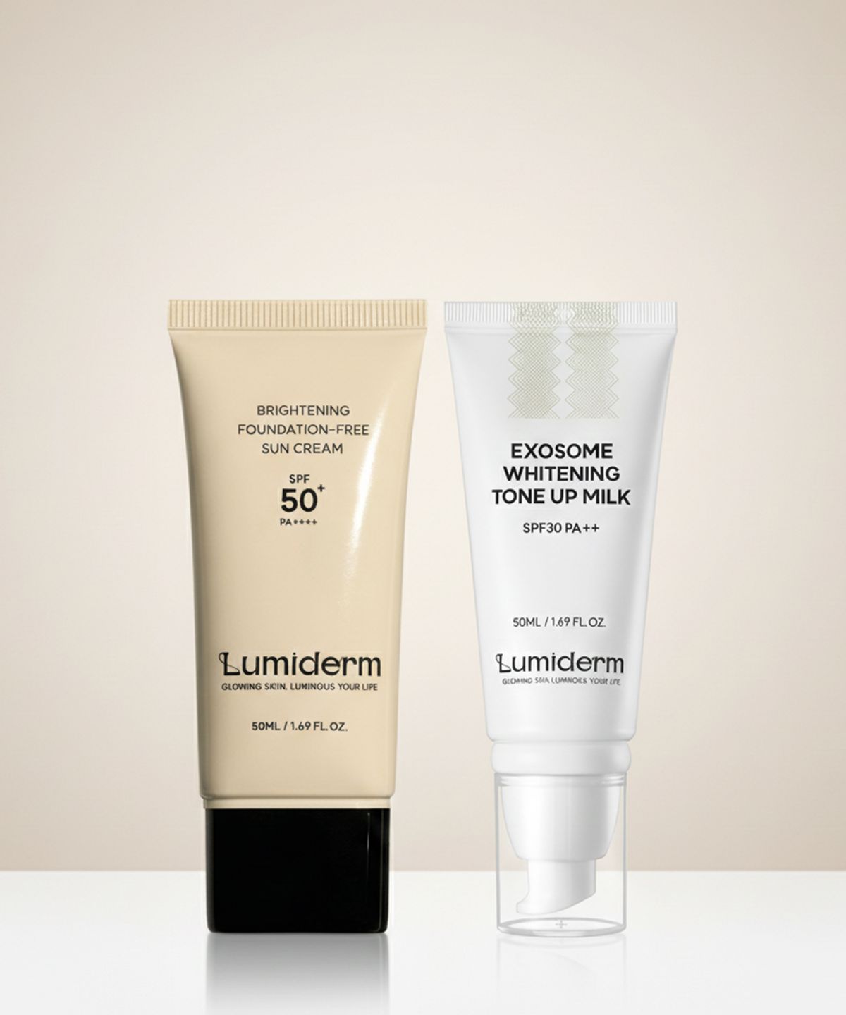 [SET] Lumiderm Exosome Whitening Tone-Up Milk 50ml + Brightening Foundation-Free Sunscreen 50ml